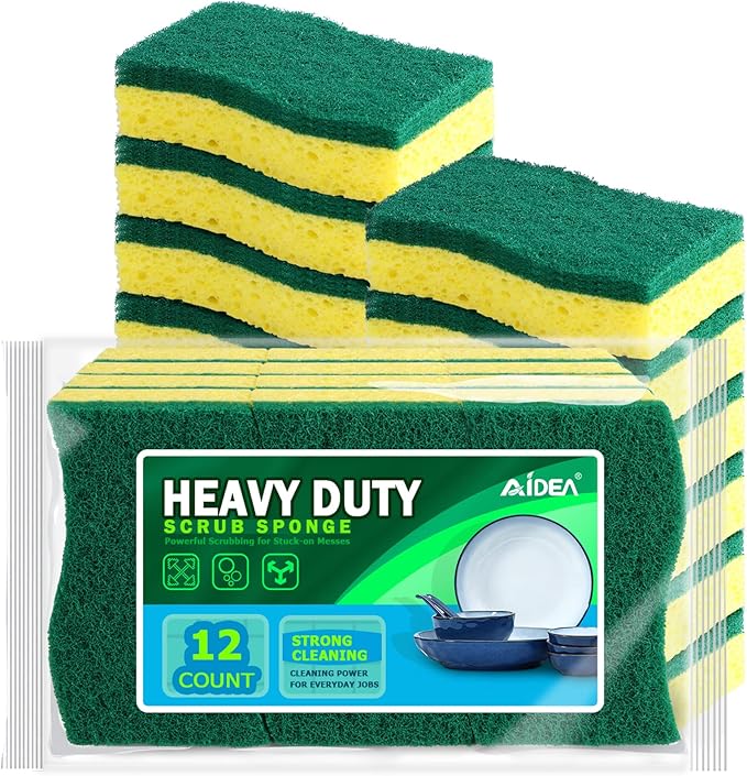 AIDEA Sponges Heavy Duty-12Count, Sponges Kitchen, Sponge for Dishes, Scrubbing Power for Tough Messes, Cleaning Sponge for Everyday Jobs for Dishes, Pots, Pans by AIDEAHOME