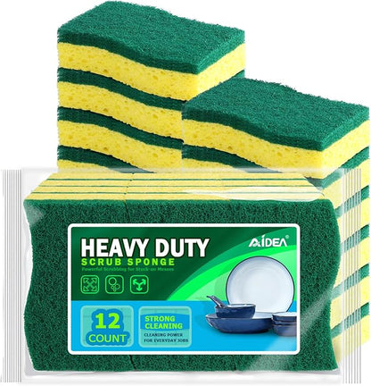 AIDEA Sponges Heavy Duty-12Count, Sponges Kitchen, Sponge for Dishes, Scrubbing Power for Tough Messes, Cleaning Sponge for Everyday Jobs for Dishes, Pots, Pans by AIDEAHOME