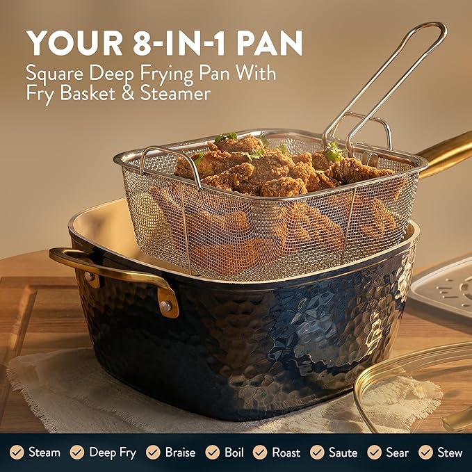 Gotham Steel Hammered 20Pcs Ceramic Cookware Set, Induction Pots and Pans Set Non Stick with Deep Fry Pan, Steamer, & Bakeware, Non Toxic PFOA PFOS Free, Oven & Dishwasher Safe