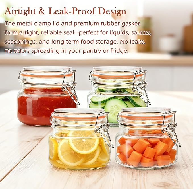 16 oz Glass Jars With Airtight Lids And Leak Proof Rubber Gasket,Wide Mouth Mason Jars With Hinged Lids For Kitchen,Glass Storage Containers 6 Pack - Image 5