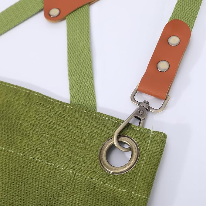 AFUN Chef Aprons for Women Men with Oversized Pockets, 12-Ounce Cotton Canvas Cross Back Water Repellent Apron (Army Green) - Image 5