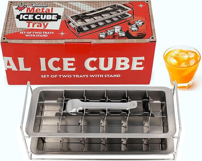 Stainless Steel Double Ice Cube Trays with lever and Stand (11", 36 cubes), Classic Metal Ice Cube Trays for Freezer, Non Toxic, Plastic Free, Dishwasher safe - Image 5
