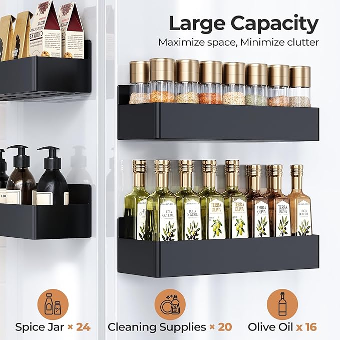 Mystozer Magnetic Spice Rack for Refrigerator, Kitchen Organizer and Storage Shelf, Black (4 Pack)… - Image 6