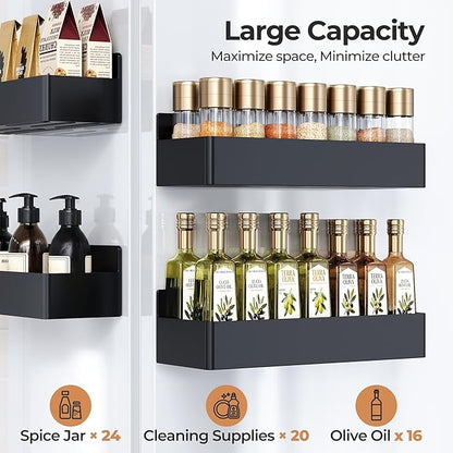 Mystozer Magnetic Spice Rack for Refrigerator, Kitchen Organizer and Storage Shelf, Black (4 Pack)… - Image 6