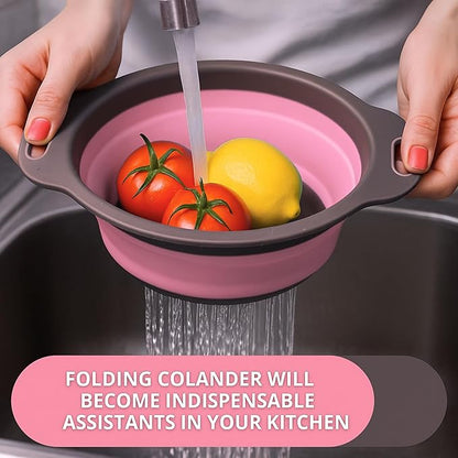 Pink Round Silicone Collapsible Colander – Small Silicone Round Kitchen Strainers with Plastic Handles Foldable Kitchen Strainer Perfect for Draining Pasta Vegetable and Fruit - Image 7