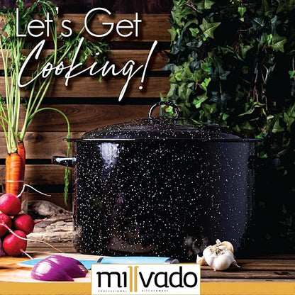 Millvado Granite 21 Qt Stockpot, Nonstick Soup Pot With Lid, Speckled Enamel Ware Cookware, Large Stock Pot For Boiling and Cooking, Big Granite Cooking Pot for Stovetop, Campfire, Outdoor Stove