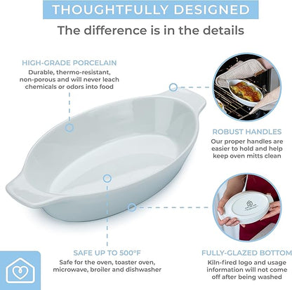 Heartland Home Porcelain Mini Casserole Dish Oval Au Gratin Dish (4pc Set). Cauliflower Baking Dish, Banana Split Bowls, Single Serving Dishes, Small Individual Gratin Dishes Set - Image 3