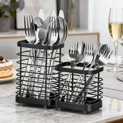 Utensil Holder, Stainless Steel Utensil Drying Rack for Kitchen Counter, Silverware Cutlery Flatware Holder Forks, Knives, Spoons, Chopsticks Organizer (Black) - Image 8