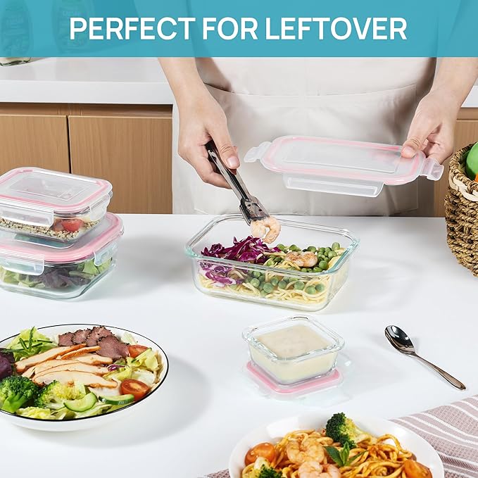 Vtopmart 8 Pack Glass Food Storage Containers with Airtight Lids, Glass Meal Prep Containers, Lunch Containers for Microwave, Oven, Freezer and Dishwasher, BPA Free - Image 7