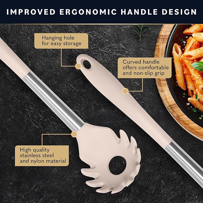 Home Hero Silicone Kitchen Utensils Set - Heat Resistant Non-Scratch Cooking Utensils - Ergonomic Silicone Spatula Set - Dishwasher Safe Kitchen Tools - 26 Piece, Stone - Image 3