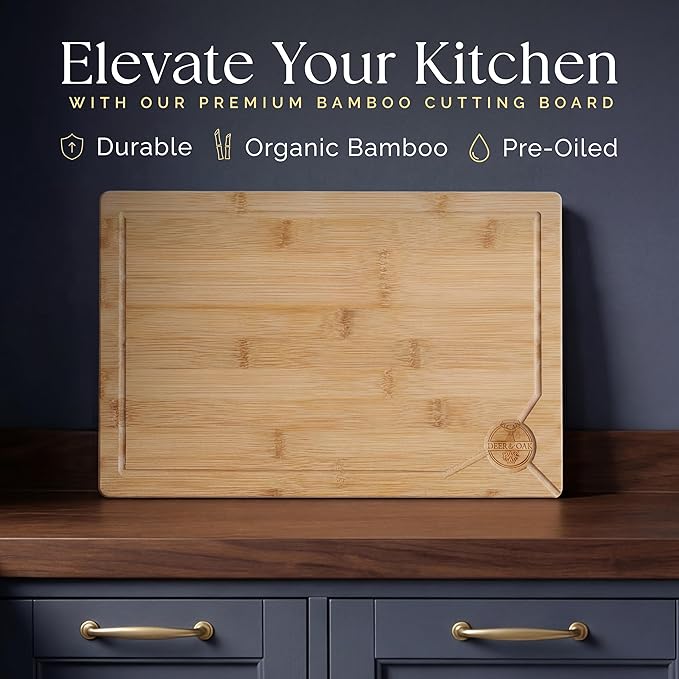 Deer & Oak Premium Extra Large Bamboo Cutting Board - 17.3" x 11.8" x 0.8" Wooden Chopping Board for Meat and Vegetables, Pre-Oiled, Water Resistant, Knife Friendly - Image 3