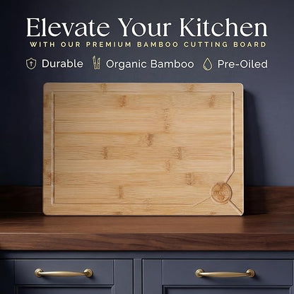 Deer & Oak Premium Extra Large Bamboo Cutting Board - 17.3" x 11.8" x 0.8" Wooden Chopping Board for Meat and Vegetables, Pre-Oiled, Water Resistant, Knife Friendly - Image 3