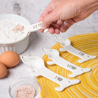 VOTUM White Dachshund Ceramic Measuring Spoon Set – Set of 4 Cute Weiner Dog Themed Kitchen Baking Tools – Gift for Dog Lovers - Image 5