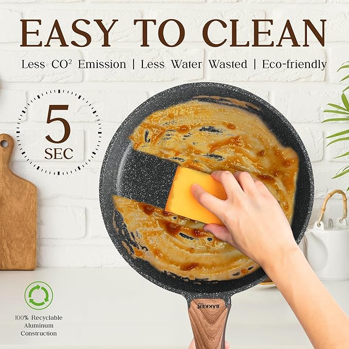 Bakken-Swiss 14-Piece Kitchen Cookware Set – Granite Non-Stick – Eco-Friendly – PFOA, PFOS, and PTFE Free for All Stoves & Oven-Safe - Marble coatin - Image 3