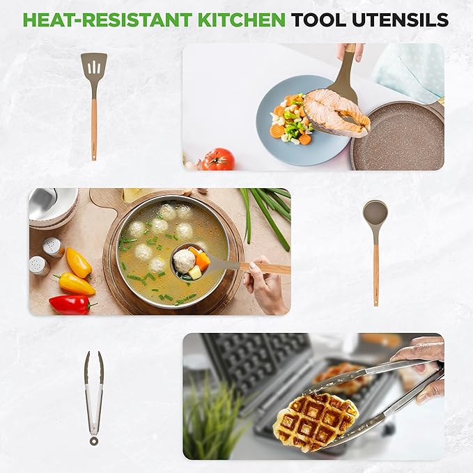 Nutrichef 22-Piece Marble Non-Stick Cookware and Bakeware Set - Professional Home Kitchen Collection with Multi-Sized Pots, Pans, and Heat-Resistant Tools - Image 5