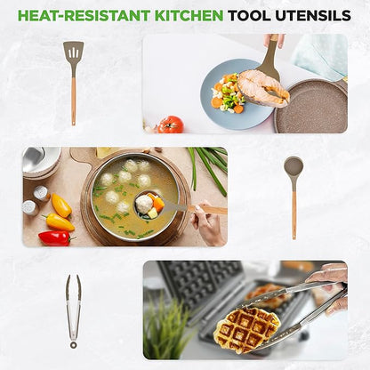 Nutrichef 22-Piece Marble Non-Stick Cookware and Bakeware Set - Professional Home Kitchen Collection with Multi-Sized Pots, Pans, and Heat-Resistant Tools - Image 5