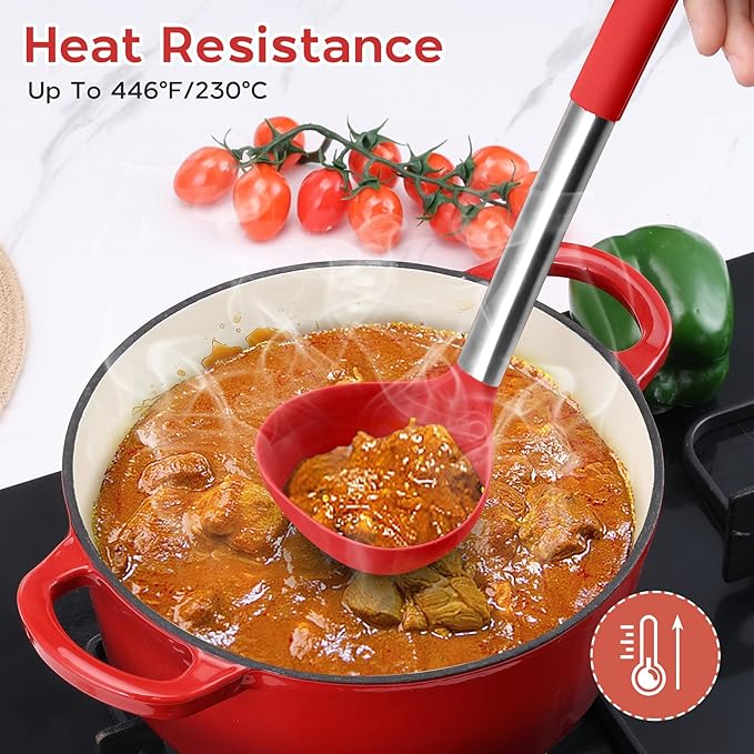 Onader 15 Pcs Silicone Cooking Utensils Set, Red Kitchen Utensils Spatula Set with Holder, Large Kitchen Gadgets Tools for Nonstick Cookware - Image 8