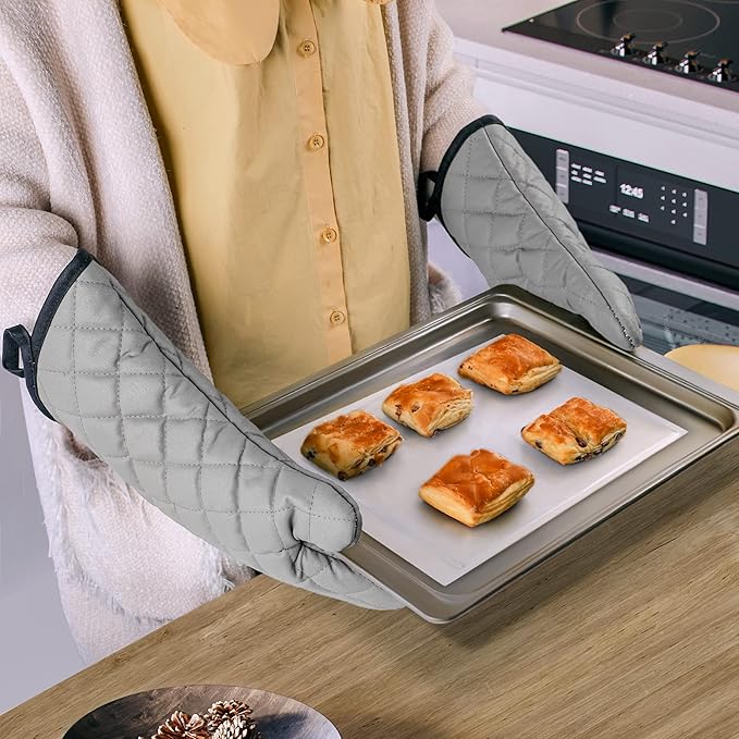ARCLIBER Oven Mitts 1 Pair of Terry Cloth Lining - Heat Resistant Kitchen Gloves,Flame Oven Mitt Set,15 Inch - Image 2