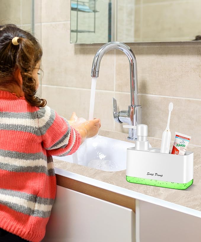 Dish Soap Dispenser with Sponge Holder, 2-in-1 Countertop Small Soap Dispenser for Kitchen and Bathroom, Multi-Scene for Dish Soap, Hand Soap, Lotion, Body Wash (White) - Image 6