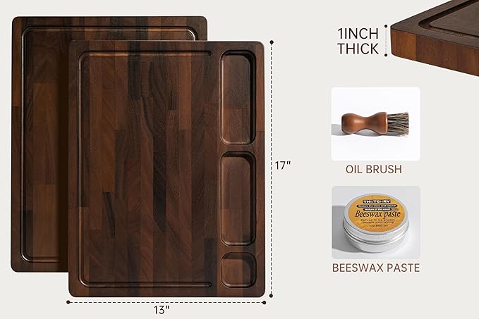 THETCHRY Walnut Cutting Boards For Kitchen, End Grain Wooden Cutting Board with Handle, Chopping Board Double Sided Charcuterie Boards For Meal Prep & Serving with Gift Box（Black Walnut）17”X13” X1” - Image 5