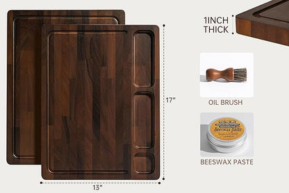 THETCHRY Walnut Cutting Boards For Kitchen, End Grain Wooden Cutting Board with Handle, Chopping Board Double Sided Charcuterie Boards For Meal Prep & Serving with Gift Box（Black Walnut）17”X13” X1” - Image 5