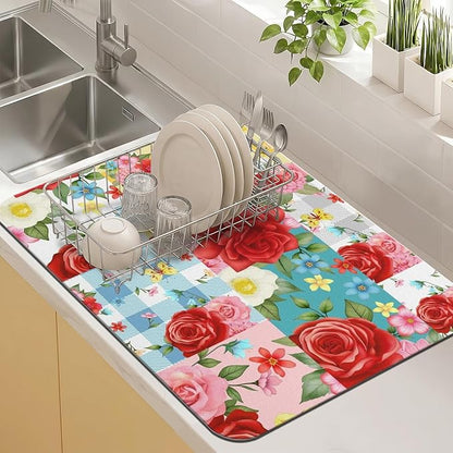 Kitchen Countertop Dish Drying Mat,Super Absorbent Coffee Bar Mat for Maker Espresso Machine, Anti-Slip Accessories for Kitchen Countertops 24x18 Inch