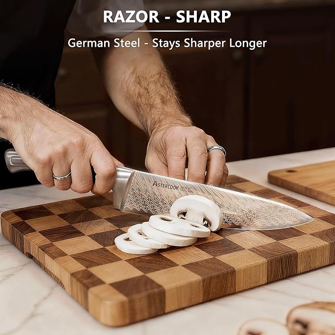 Knife Set, Astercook 21 Pieces Kitchen Knife Set with Built-in Sharpener, German Stainless Steel Knife Block Set, Razor-Sharp Knives with Full-tang Handle, Dishwasher Safe, Mothers Day Gifts - Image 2