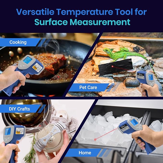 Etekcity Infrared Thermometer Laser Temperature Gun 1080, -58°F~ 1130°F for Meat Food Candy Pizza Oven, Heat Gun for Cooking, Kitchen, Fridge, Reptile, BBQ, HAVC, Adjustable Emissivity & Max Measure - Image 2
