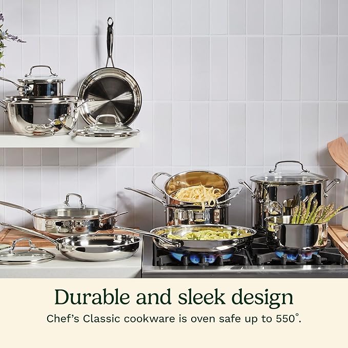 Cuisinart 4-Piece Cookware Set, 12 Quarts, Chef's Classic Stainless Steel Pasta/Steamer, 77-412P1 - Image 5