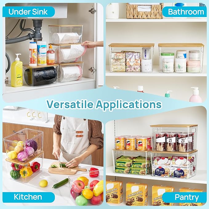 Vtopmart 2 Pack Trash Bag Holder with Bamboo Lid, Stackable Garbage Bag Dispenser for 13/30/33 Gallon Bags, Clear Organizer Bins for Under Kitchen Sink, Laundry Room Organization and Storage - Image 7