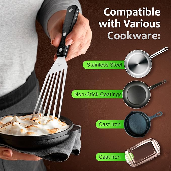 MIU Fish Spatula Stainless Steel, Flexible, Polished Metal, Corrosion Resistant, Kitchen Slotted Turner [Upgraded Version] - Image 5