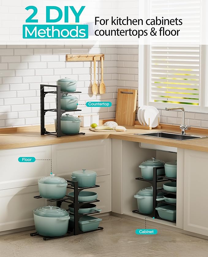 ORDORA 6-Tier Pots and Pans Organizer under Cabinet, Kitchen Cabinet Organizers and Storage, Heavy Duty Pots and Pan Storage Rack Organizer inside Cabinet, Adjustable Pot Rack - Image 3
