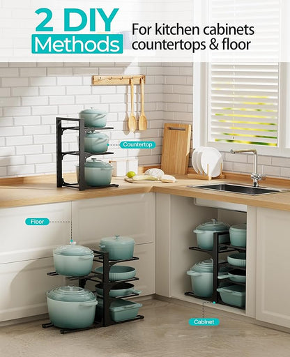 ORDORA 6-Tier Pots and Pans Organizer under Cabinet, Kitchen Cabinet Organizers and Storage, Heavy Duty Pots and Pan Storage Rack Organizer inside Cabinet, Adjustable Pot Rack - Image 3
