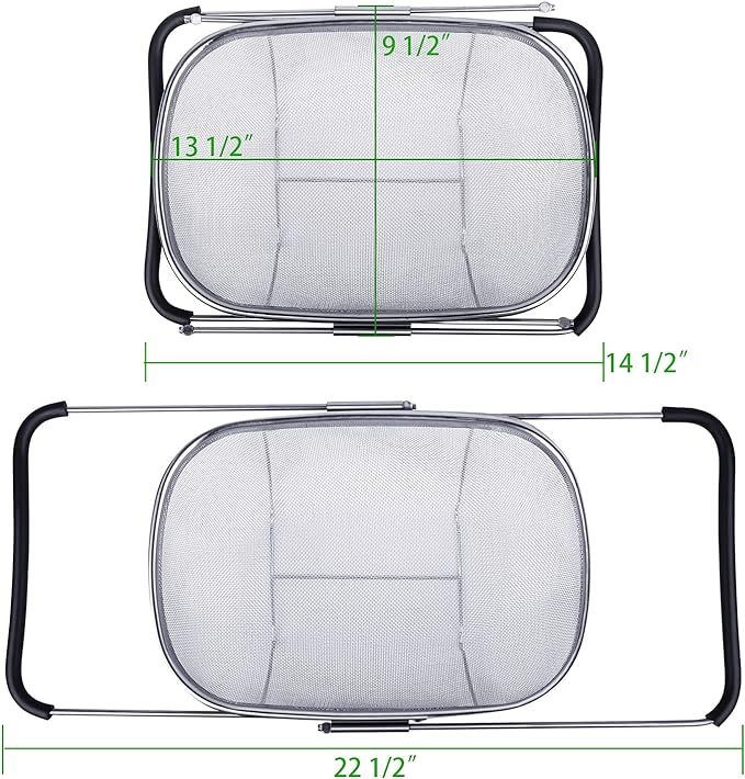 Tiawudi 6-Quart Large Over The Sink Colander, Heavy Duty 40% Thicker 18/8 Stainless Steel Fine Mesh Strainer Basket with Expandable Rubber Grip Handles - Strain, Drain, Rinse Fruits, Vegetables - Image 2