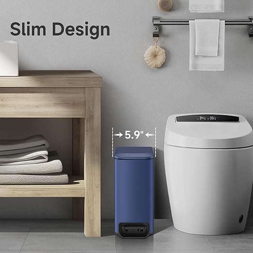 TIPGO Slim Bathroom Trash Can with Lid Soft Close, Step Pedal, 6 Liter / 1.6 Gallon Stainless Steel Trash Bin, Small Garbage Can for Bedroom, Office, Kitchen (Navy Blue) - Image 4