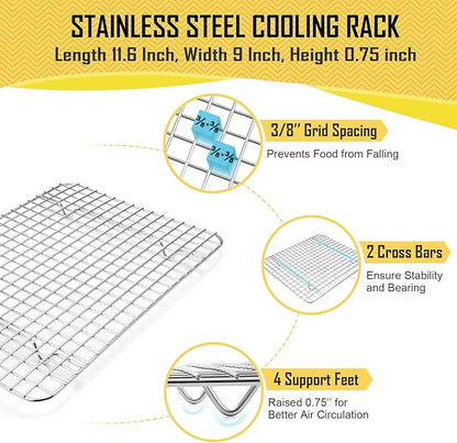 12.5 Inch Baking Sheet Pan with Cooling Rack Set, Joyfair Stainless Steel Toaster Oven Tray Pans with Grid Racks, Rectangular Bakeware for Cookie/Bacon, Heavy Duty & Rust-free, Dishwasher Safe
