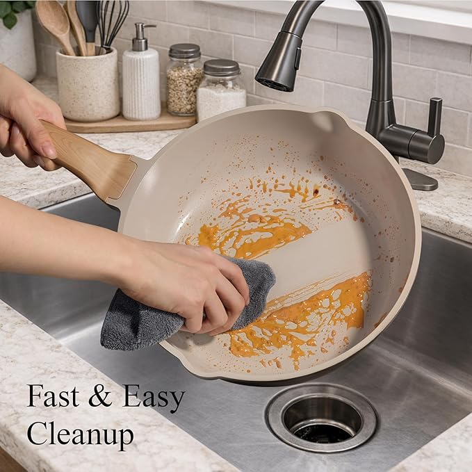 CAROTE 21 PCS Ceramic Cookware Set, Pots and Pans Set Non Stick, Pot and Pan Set with Frying Pan, Induction Ready Cooking Set for Kitchen, PFOS/PFOA/PFAS Free, Brown - Image 5