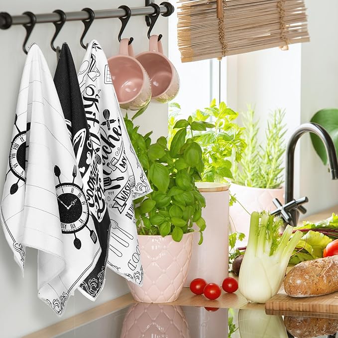 Leinuosen 8 Pcs Cooking Kitchen Decor Accessories Set Farmhouse Towels Oven Mitts Pot Holders Dishcloths Set Kitchen Decorative Absorbent Gloves Potholders for Chef Baking Cooking - Image 6