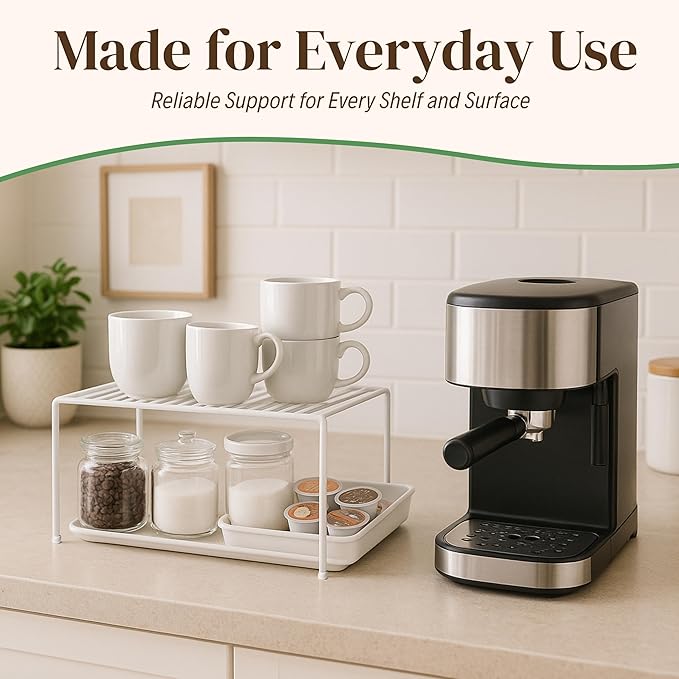 Evelots Kitchen Cabinet Wire Shelf Organizer/Rack - 4 Pack Sturdy Metal Shelf Risers - Double Your Counter Space - Great for Kitchen, Freezer, Pantry and Bathroom - Rustproof - White - Image 3