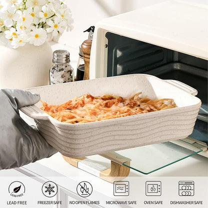 Ceramic Baking Dish Set of 3, Casserole Dishes for Oven, Square Porcelain Bakeware Set with Handles, Lasagna Baking Pan for Cooking, Perfect for Baking and Serving, Housewarming, Halloween, Thanksgiving, Christmas, New Year-Reactive White - Image 4
