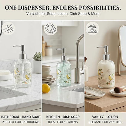 Topadorn 17oz Glass Soap Dispenser with Plastic Pump for Kitchen and Bathroom, Refillable Clear Bottle for Dish Soap & Hand Soap