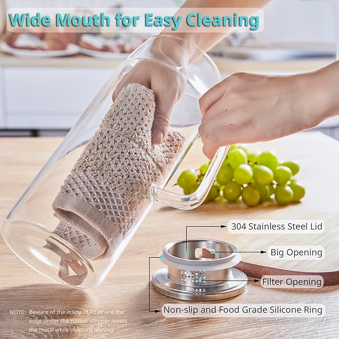 Bivvclaz 2 Pack 2 Liter 68 oz 2.1 Qt Glass Pitcher with Lid and Handle, Water Pitcher for Fridge, Glass Carafe for Hot/Cold Water, Large Iced Tea Pitcher for Coffee, Juice and Homemade Beverage - Image 4