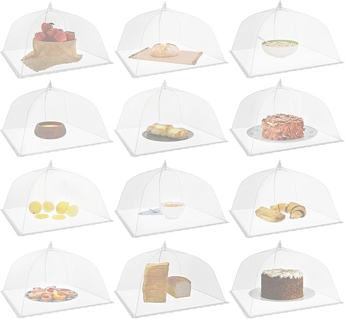 Simply Genius Mesh Food Covers - 12-Pack, 17in x 17in, White - Outdoor Kitchen & Picnic Accessories - Hosting Essentials for Glamping & Tailgating by SimplyGenius