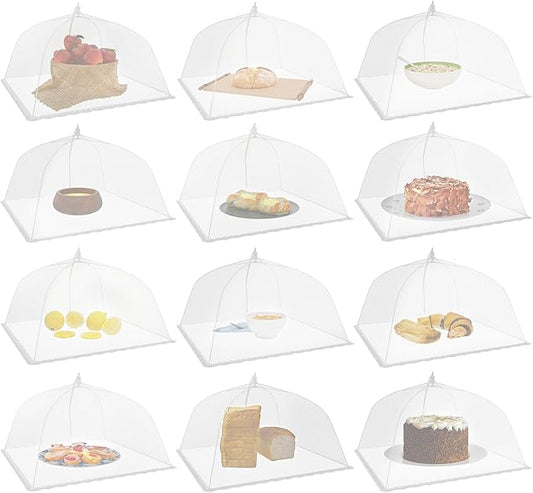 Simply Genius Mesh Food Covers - 12-Pack, 17in x 17in, White - Outdoor Kitchen & Picnic Accessories - Hosting Essentials for Glamping & Tailgating by SimplyGenius