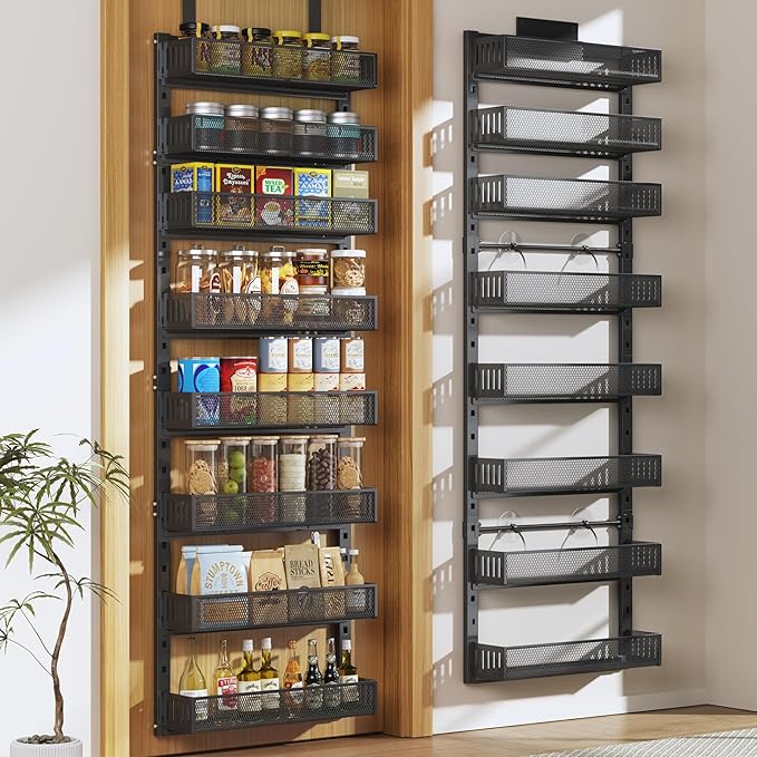 Pantry Door Organizers and Storage, 8-Tier Large Metal Heavy-Duty Frame Over the Door Spice Rack, 2 in 1 Wall-Mounted or Hanging shelf for Kitchen, Bathroom, Laundry Room, Bedroom, Closet &Nursery by DAOTENGQL