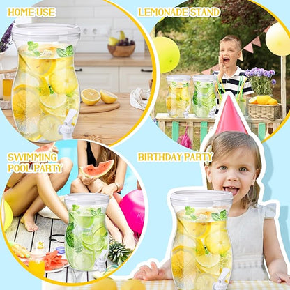 Havawish 2 Pcs 1 Gallon Plastic Beverage Dispenser with Spigot Clear Summer Kitchen Fridge Drink Dispenser for Parties Lemonade Juice Tea Beer Cold Water(White,Gourd)