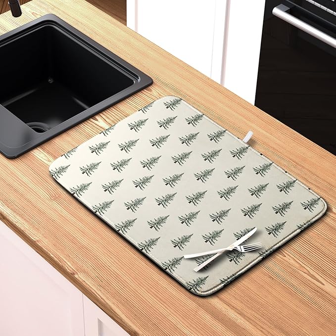 Christmas Tree Dish Drying Mat Winter Xmas Holiday Drying Mats Microfiber Absorbent Dishes Drying Pad Reusable Washable Kitchen Countertop Protector Dish Drainer Rack Mat 16x18 Inch - Image 6