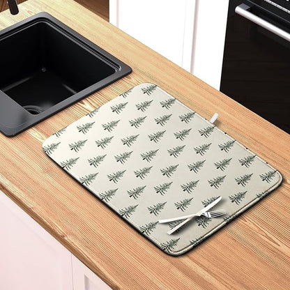 Christmas Tree Dish Drying Mat Winter Xmas Holiday Drying Mats Microfiber Absorbent Dishes Drying Pad Reusable Washable Kitchen Countertop Protector Dish Drainer Rack Mat 18x24 Inch - Image 6