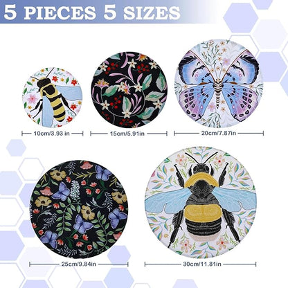 5-Size Reusable Beeswax Bowl Covers for Bread Proofing, Cotton Cloth Flexible Beeswax Wraps for Food Storage(Honeybee) - Image 2