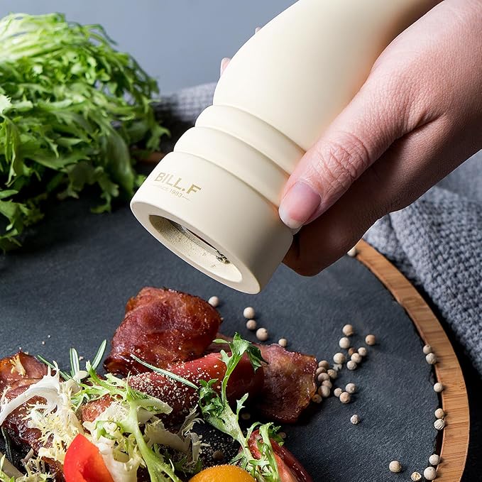 BILL.F Salt and Pepper Grinder Wooden Pepper Mill Grinder White Salt Pepper Shakers Set of 2 with Adjustable Ceramic Rotor- 7 Inch - Image 4